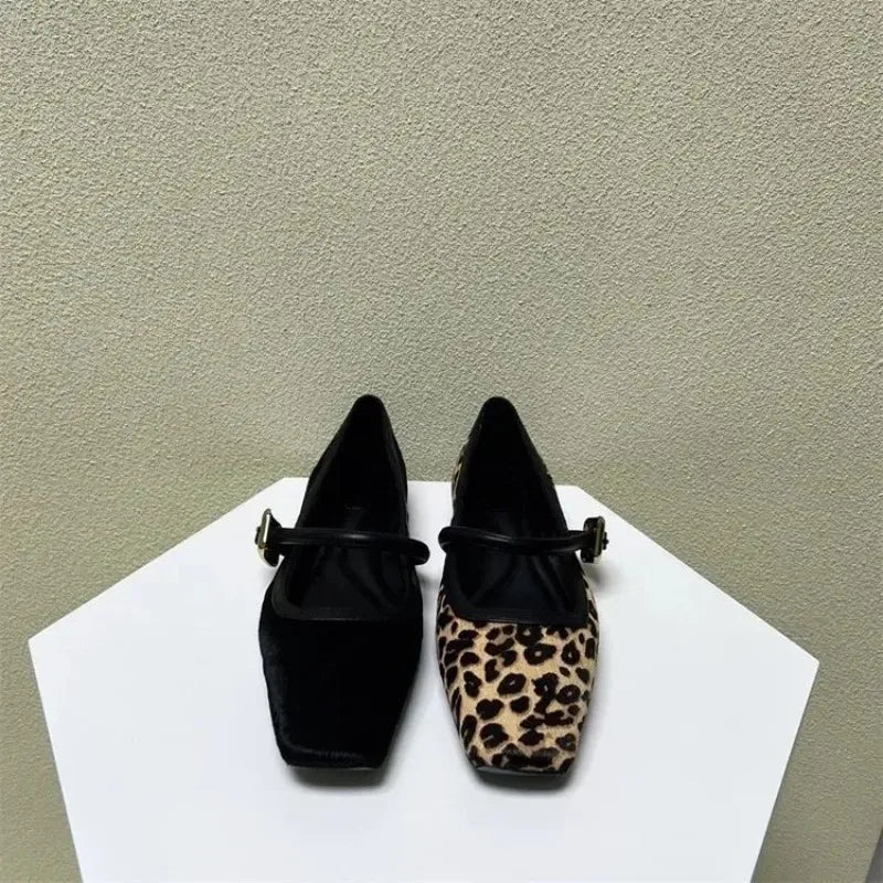 Fashion Women's Flat Shoes Round Toe Leopard Print Casual Shoes Ladies Breathable Slip-on Outdoor Soft Mary Jane Shoes