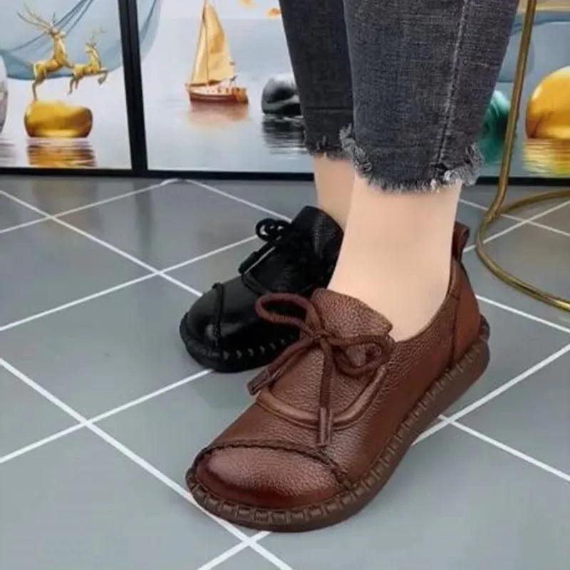 Women Retro Nostalgia Handmade Genuine PU Leather Womens Shoes Flat Leather Soft Women Shoes Mother Shoes high-quality Sneakers