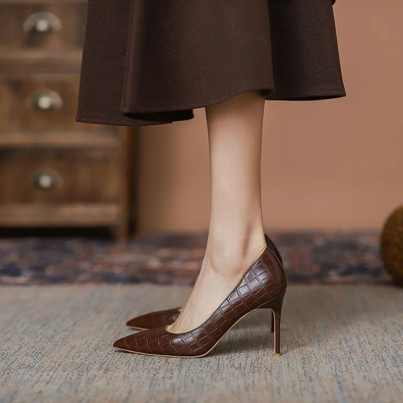 2024 Spring and Summer New Brown Comfortable All-match High Heels Women's Stiletto Sexy Single Shoes Women Zapatos De Mujer