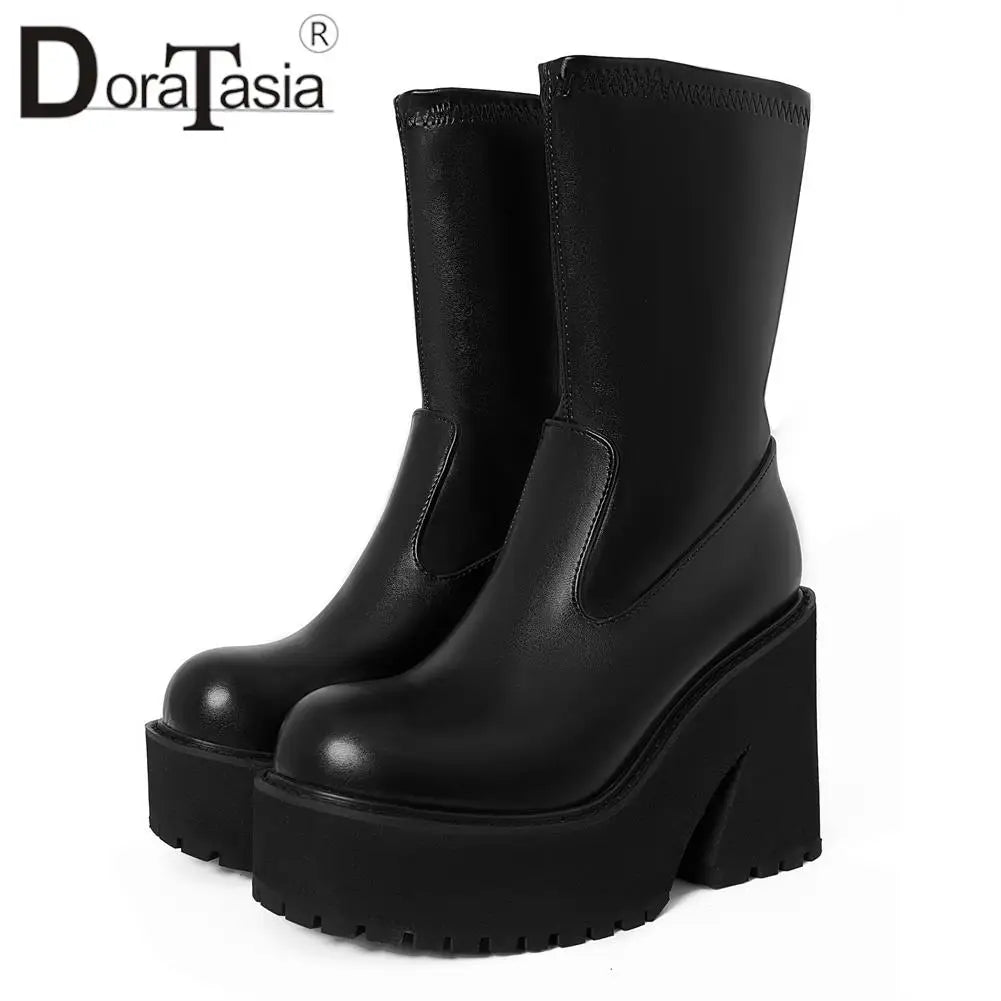 Big Size 43 Brand New Female Chunky High Heels Boots Fashion Zip Goth Platform Solid women's Boots Party Street Woman Shoes