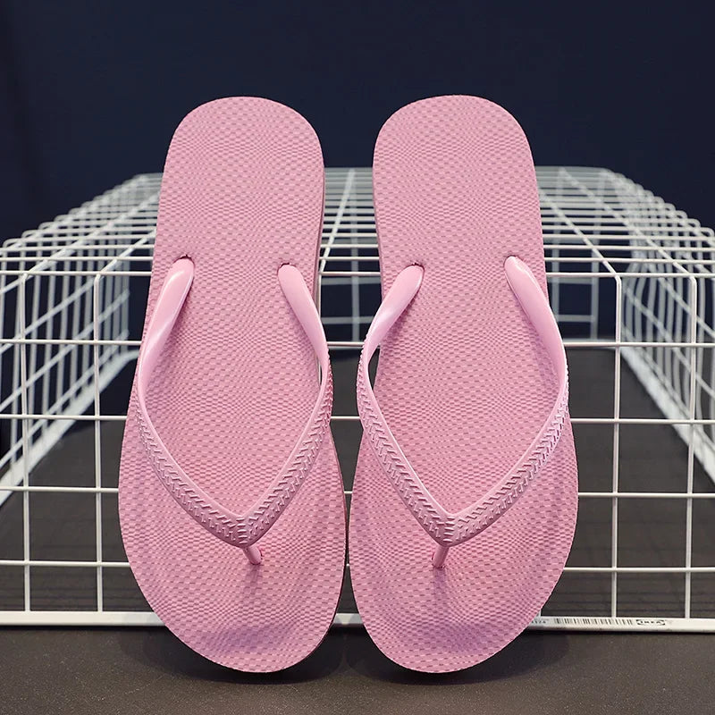 Simple Solid Color Comfortable Slippers Summer Women Korean Fashion Casual Non-Slip Couple Flip Flops Breathable Beach