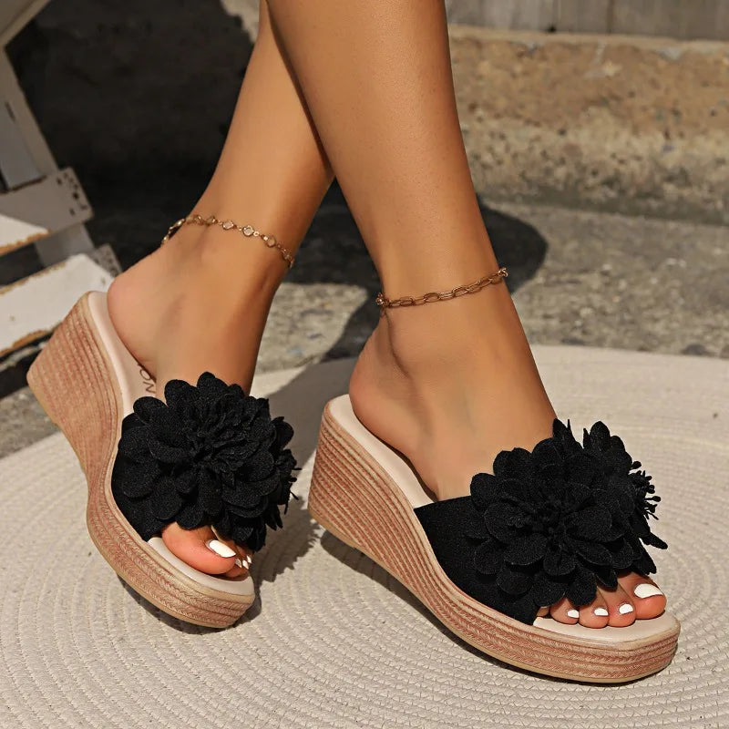Luxury Sandals Women Designers Wedges Sandals Women Slippers Summer Beach Platform Shoes Flower Women High Heel Slippers Fashion