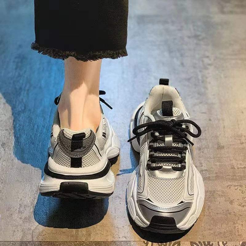 New White Black Pink Women Causal Sneakers Platform Shoes Fling Sneakers Basket Lace-Up Casual Chunky Shoes Zapatos De Mujer