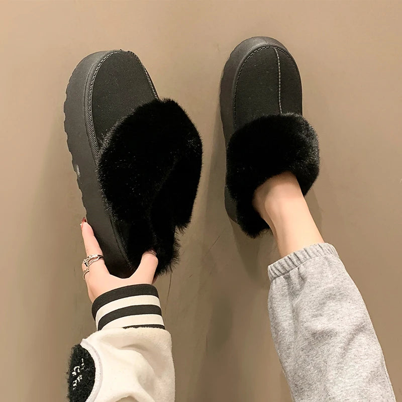 Women Wear Mueller Shoes Rabbit Fur Slippers Autumn Winter Warm Super Hot Lazy Home Shoes Flat Bottom Toe-covered Half Slippers