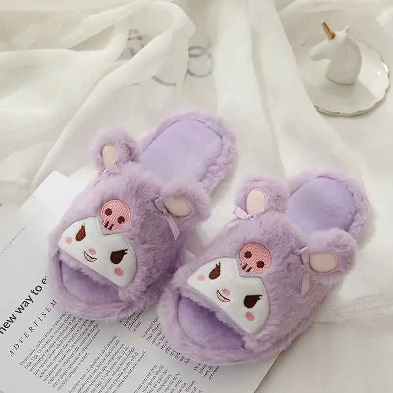 Girl Peep Toe Slippers Indoor Home Shoes Flat Non-slip Female Slipper Women Japanese Anime Purple Kuromied Shoes Gifts Girl Pink
