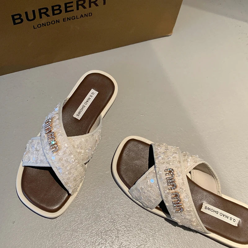 Women Shoes Summer New Vintage Woven Roman Sandals Fashion Open-Toe Sandals Female Slip-on Flats Beach Shoes Ladies Slipper