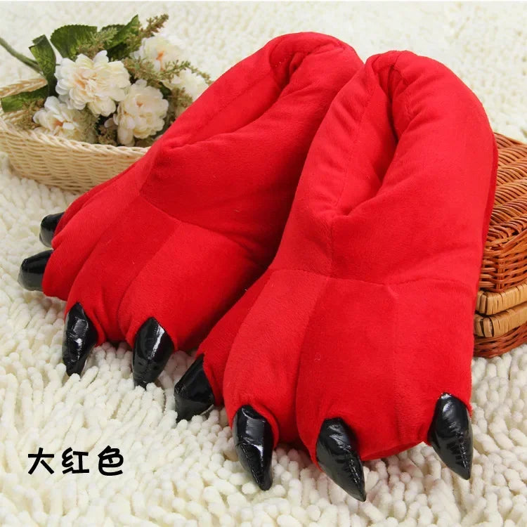 Cute Plush Toy Slippers Winter Animal Pajamas Stitch Tiger Dinosaur Paw Cartoon Warm Home Slippers Women Winter