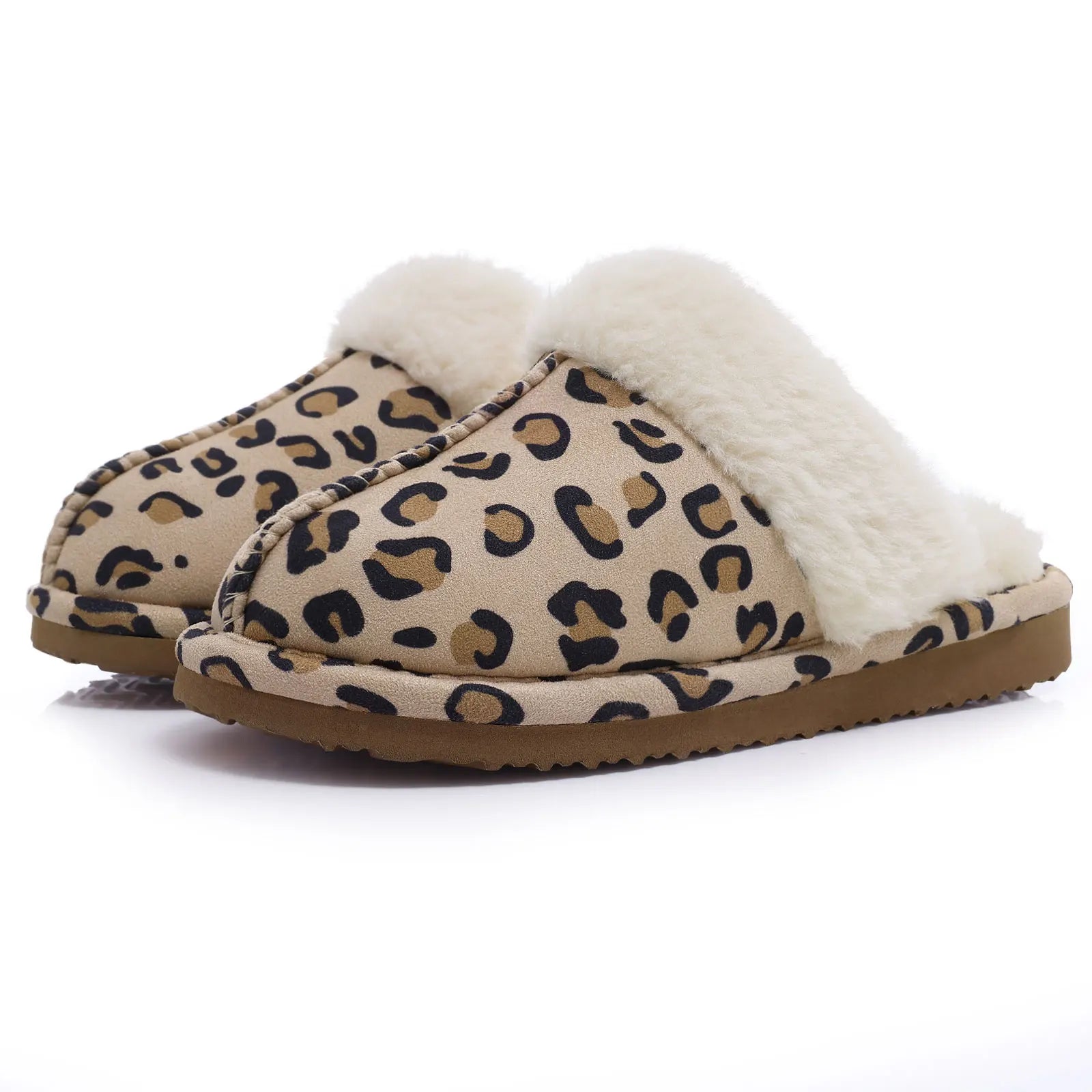 Shevalues Fuzzy House Slippers Women Winter Furry Slides Soft Fluffy Collar Lining Slippers Indoor Warm Bedroom Plush Slippers