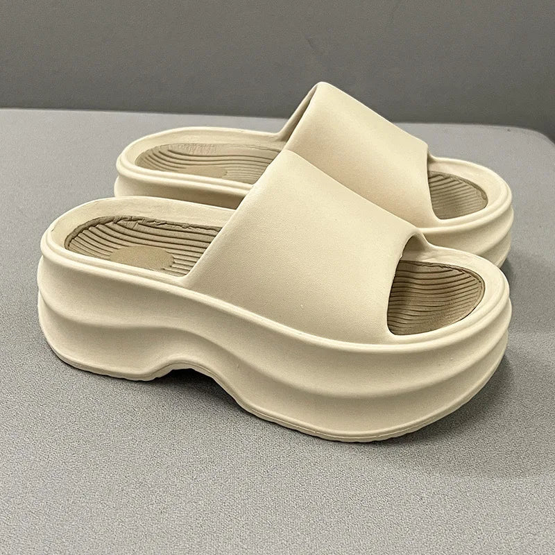 2024 New Elevated Soft Sole Anti Slip Women's Slippers Thick EVA Soft Sole Home Platform One Line Outwear Beach Summer Sandals