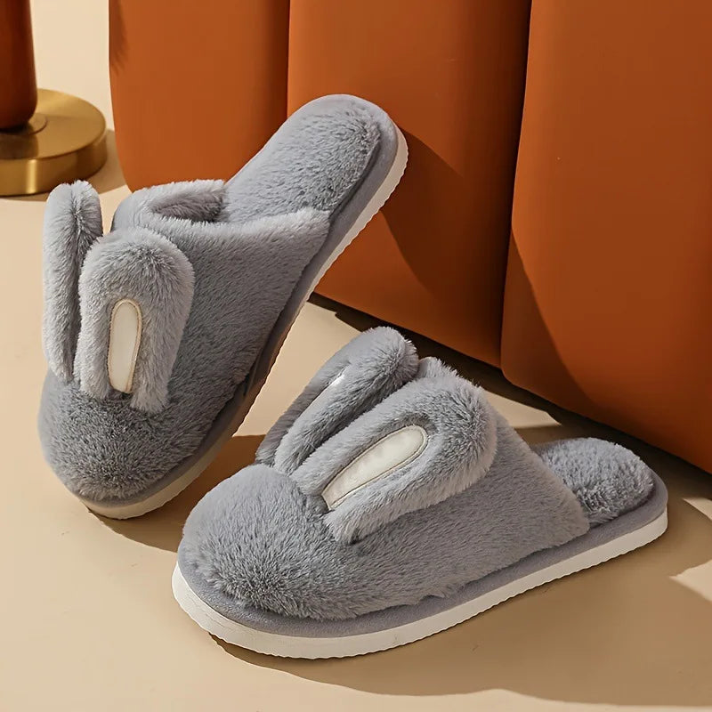 Women Cotton Slippers 2024 Winter Plush Cute Rabbit Comfortable Anti Slip Home Indoor Floor Warm Cartoon Slippers Chanclas Mujer