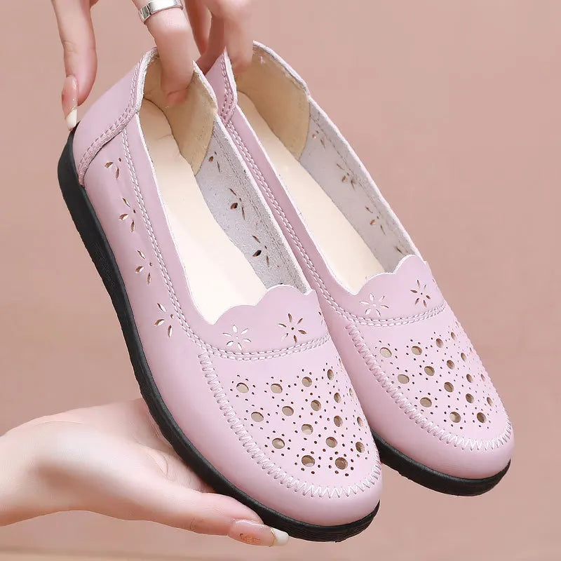 Sandals Summer Comfort Baotou Soft Sole Mom's Shoes Flat Sole Women's Shoes Hole Leather Shoes Middle and Old Age Shoes