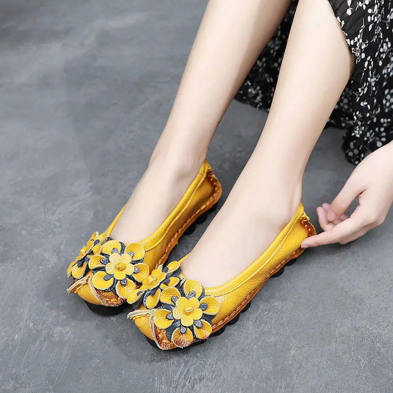 Green Loafers Women's Shoes Shockproof Ladies Ballet Flats Genuine Leather Shoes Woman Soft Moccasin Flat Slip On Walking Shoes