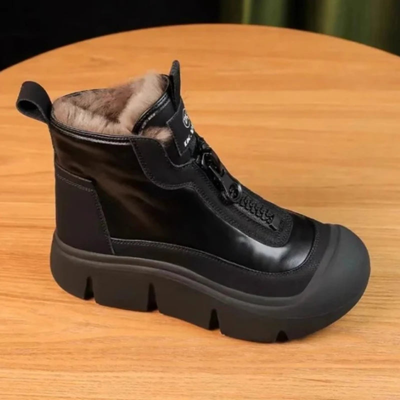 Platform Women Fur Snow Ankle Boots Flats Leather Short Plush Cotton Shoes Trend Fashion Sneakers Warm New Cozy Mujer Goth Botas