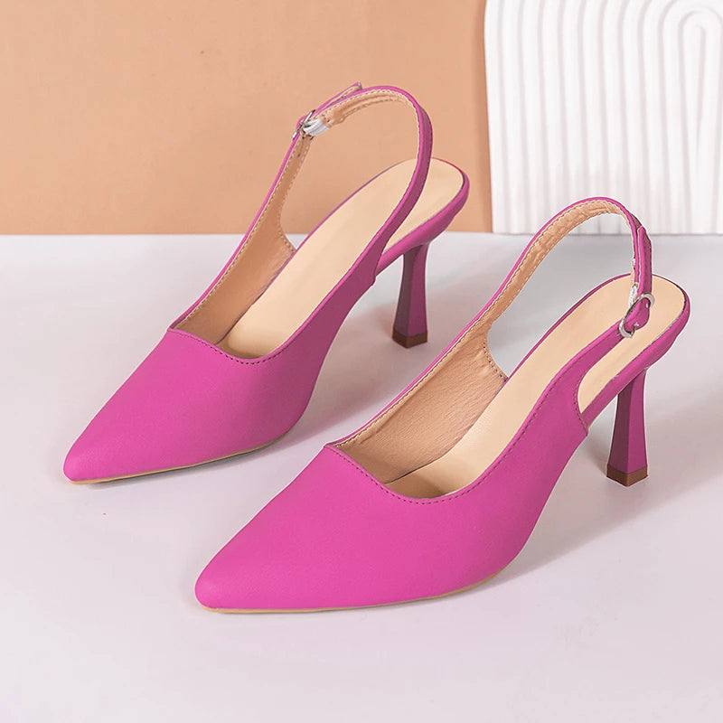 Summer High Heeled Sandals Pointed High Heeled Hollow Women's Shoes Buckle Fashion Rose Orange High Heeled Sandals