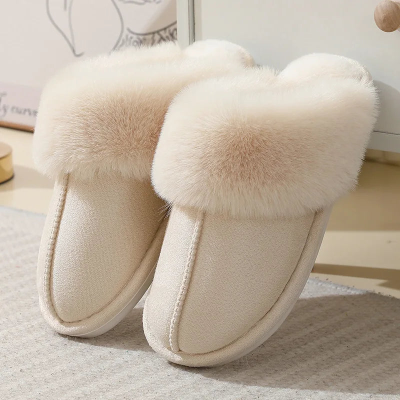 Winter Home Slippers Men and Women Couples Indoor and Outdoor Warm Slippers Cotton Fulffy Fur Slippers Non-Slip Unisex Shoes