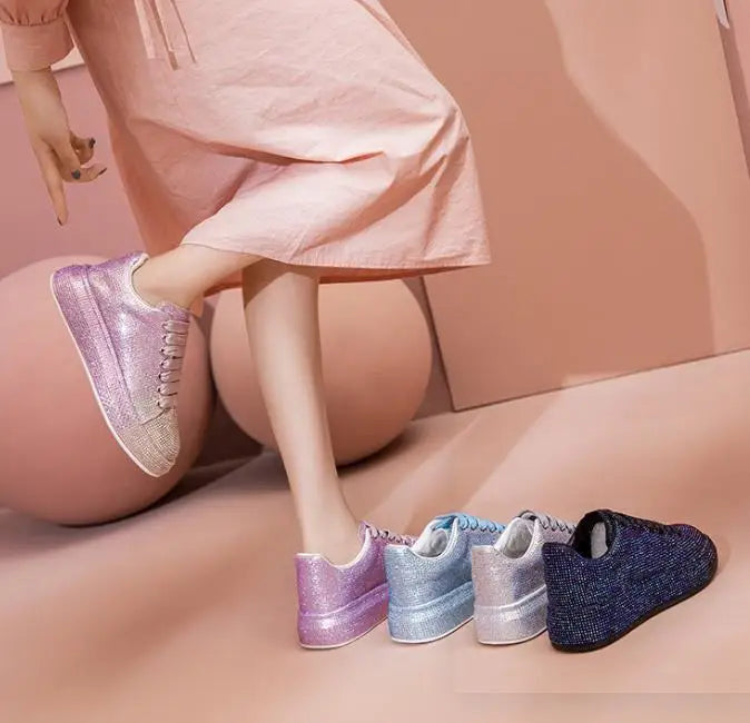 Baskets de créateur pour femmes 2023, nouvelles chaussures vulcanisées à strass brillants pour femmes, chaussures décontractées à plateforme tendance pour l'automne