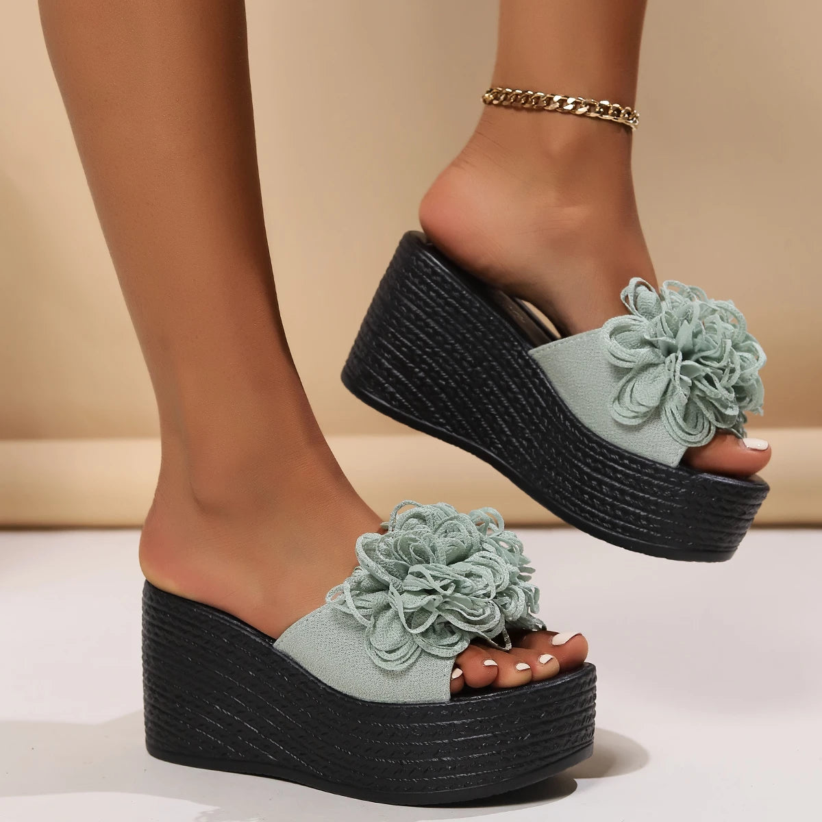 2024 Wedges Sandals Women Slippers Summer Beach Platform Shoes Flower Slippers Women High Heel Slippers Women