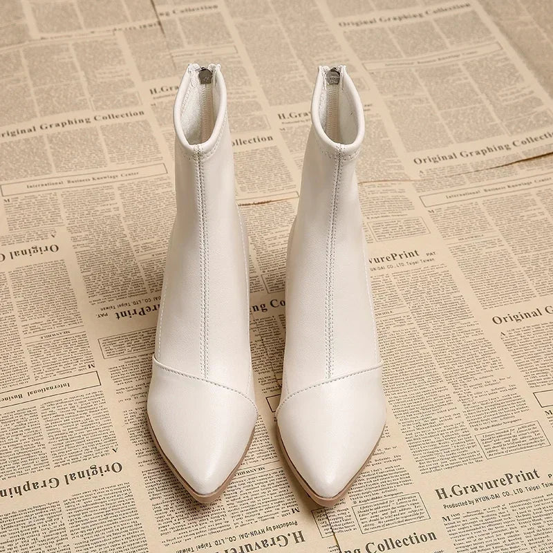 Pointed Toe Women Ankle Boots Fashion Back Zippers Shoes Autumn Winter Thick Heel Women's Short Booties