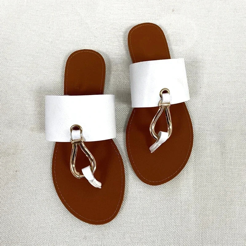 Women Leather Summer Sandals Shoes Retro design Thin Straps Open Toe Beach Slides Flat with Plus Size 41 Female Footwear