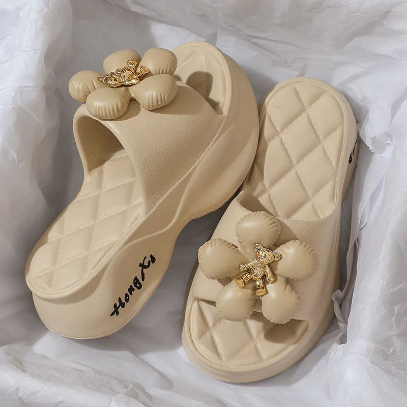 New Fashion Bowknot Women's Slippers Summer Women Slippers Indoor Outdoor Green Flip Flops Beach Shoe Home Non-slip EVA Slippers