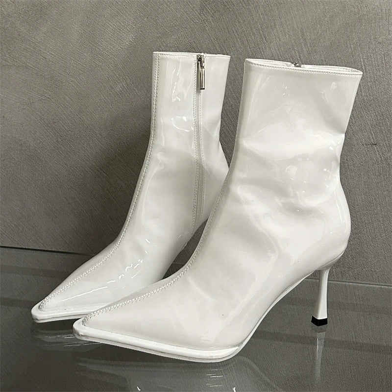 Eilyken Fashion Soft Leather Low Heel Zippers Women Ankle Boots Pointed Toe Spring Autumn Outdoor Short Ladies Shoes