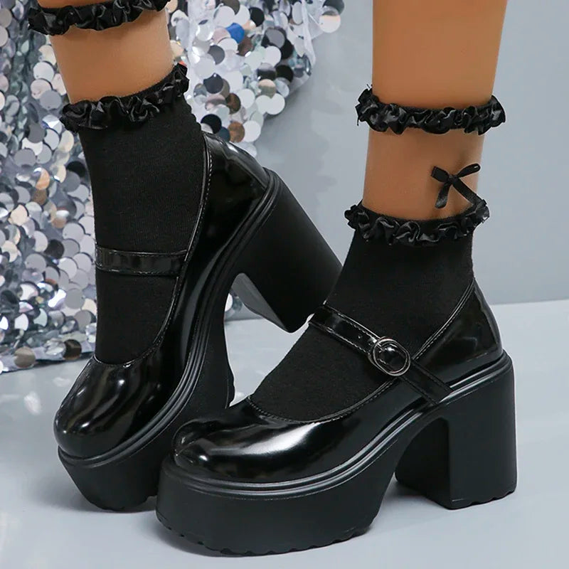 Pink Chunky Platform High Heels Pumps Women 2023 Autumn Ankle Straps Mary Jane Lolita Shoes Woman Plus Size 42 Cute Party Shoes