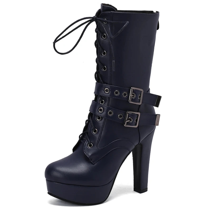 Women's Mid-calf Boots Sexy Platform Black Blue White Boot High Heels Zipper Dance Party Shoes Lady Big Size 50 New 2024 Winter