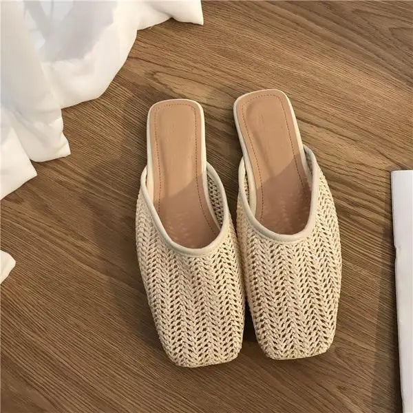 Fretwork Heels Shoes Ladies' Slippers Luxury Slides Cover Toe Slipers Women Female Mule Flat Summer Designer Soft 2024 Mules Cas