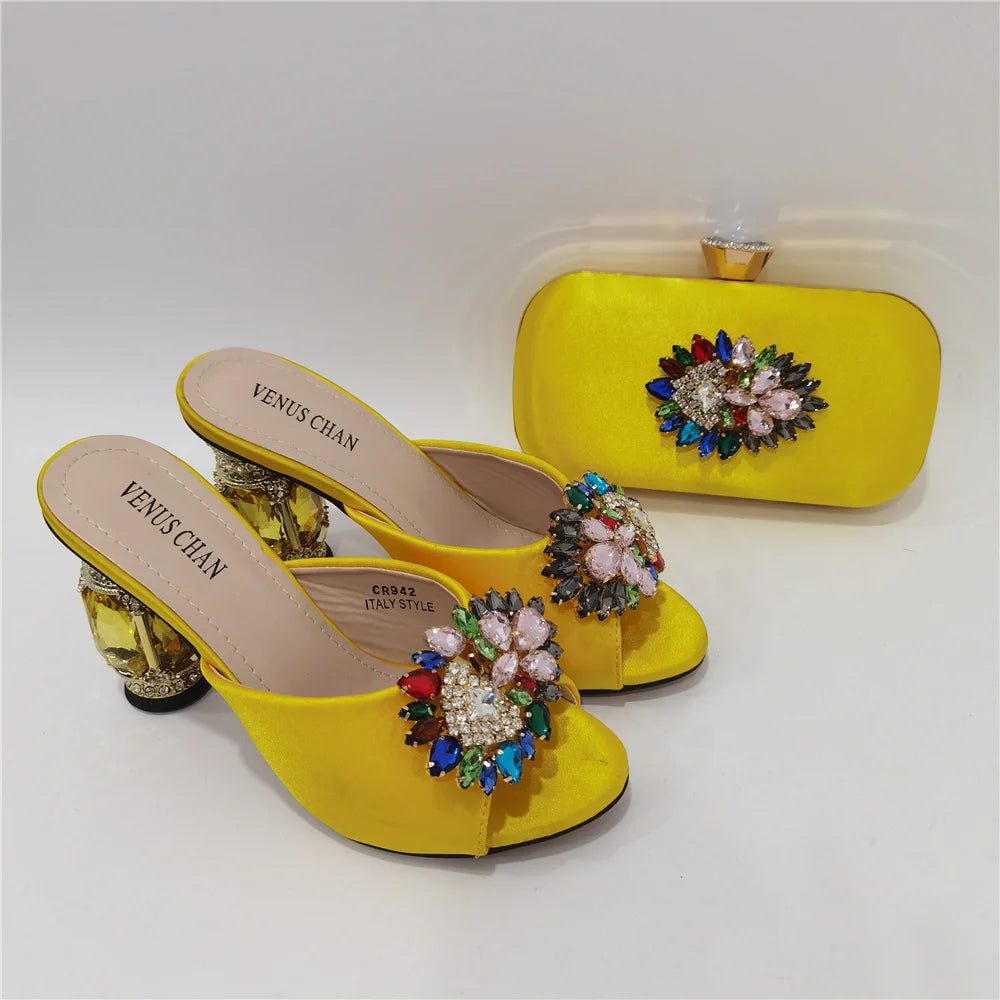 Classic Green Color Pointed Wine Glass Heel Design Ladies Shoes Dual-Use Ladies Bags Wedding Party Shoes Bag