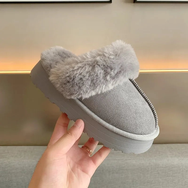 Fur Slippers Women Winter Plush Sandals Luxury Slip on Platform Slides Female Thick Sole Designer Cotton Home Shoes