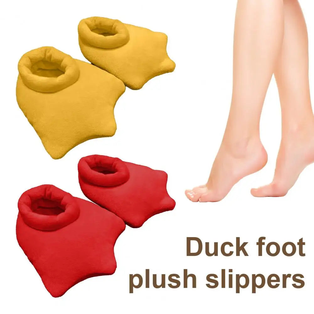 1 paire de chaussons en peluche en forme de pattes de canard unisexe, chaussures en coton, gardent au chaud, semelles antidérapantes, chaussures d'intérieur ultra-douces pour temps froid