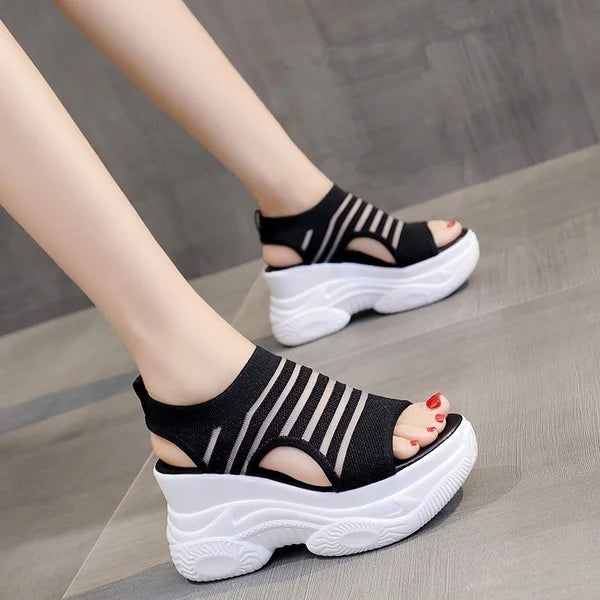 Female Sandal 2023 Summer Comfort Shoes for Women Strappy Heels All-Match Cross-Shoes Clogs Wedge Increasing Height Girls Sports