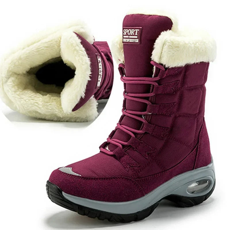 Bottes d'hiver à plateforme pour femme, chaussures chaudes, cuissardes hautes, bottes de neige d'extérieur pour femme, confortables, imperméables, en fourrure