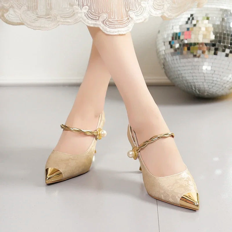 Women's Sandals SummerNew High Heels Pointed Head Embroidered Thin Belt Bag Head Sandals Casual Fashion Temperament Heel Sandals