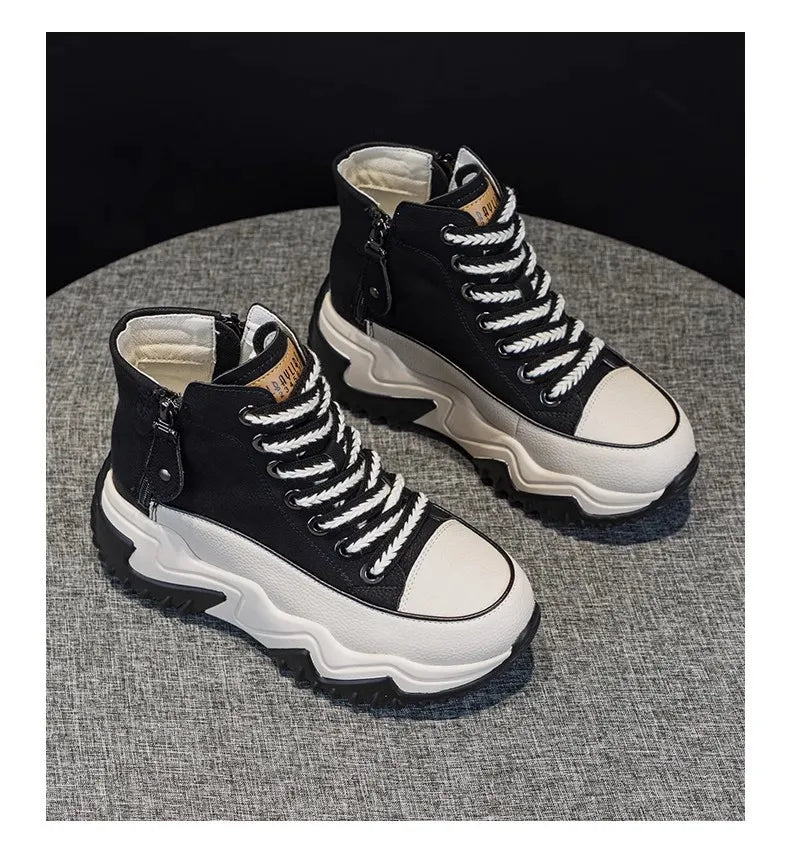 Women The New Platform Sneakers Black Shoes Spring Autumn Genuine Leather Trainers Keep Warm Fashion Boots Winter Booties