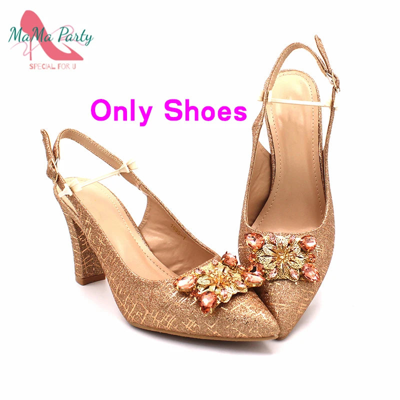 Fuchsia Color Italian Classics Design African Women Shoes and Bag Set High Quality with Shinning Crystal for Wedding Party