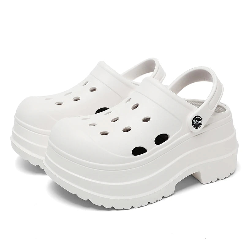 9cm Chunky Platform Clogs Sandals Women 2024 New Beach Hollow Out Sandals Shoes Woman Summer Closed Toe Wedge Heels Slippers