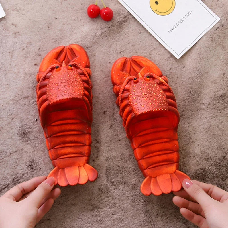 Summer Lobster Slippers Men Funny Animal Flip Flops Cute Beach Shower Casual Shoes Women Unisex Big Size Soft Home Slippers 2024