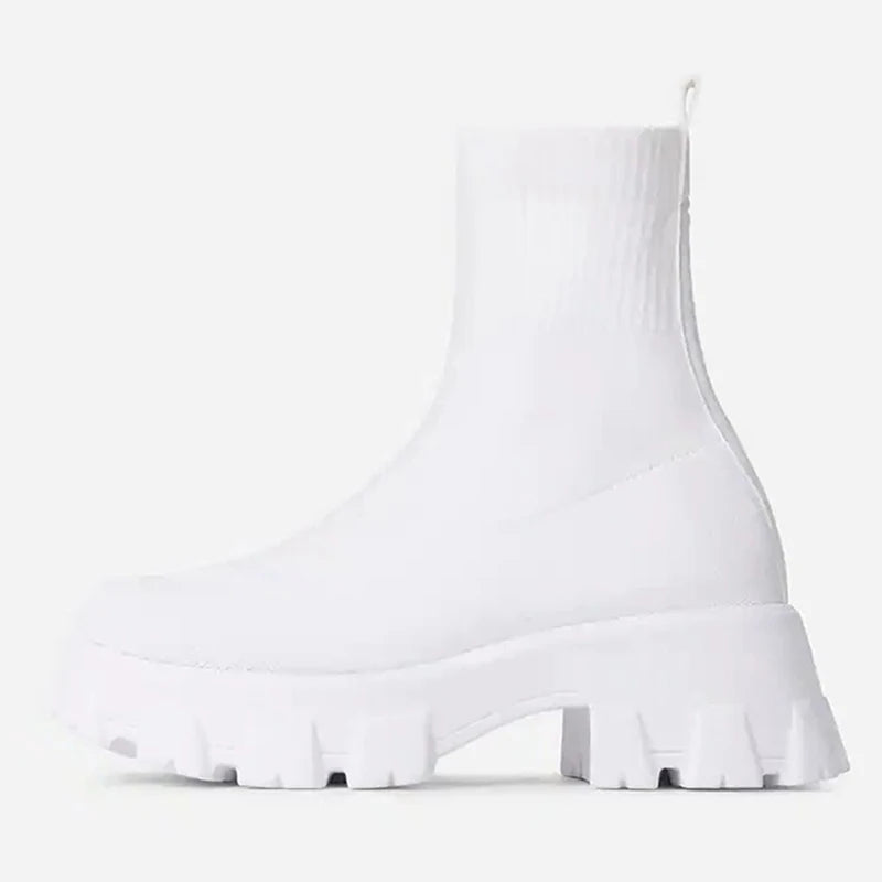 Women Shoes Stylish Women's Sneakers With Platform Vulcanize Shoes For Women Heels Casual Sneakers Stretch Fabric White Shoes