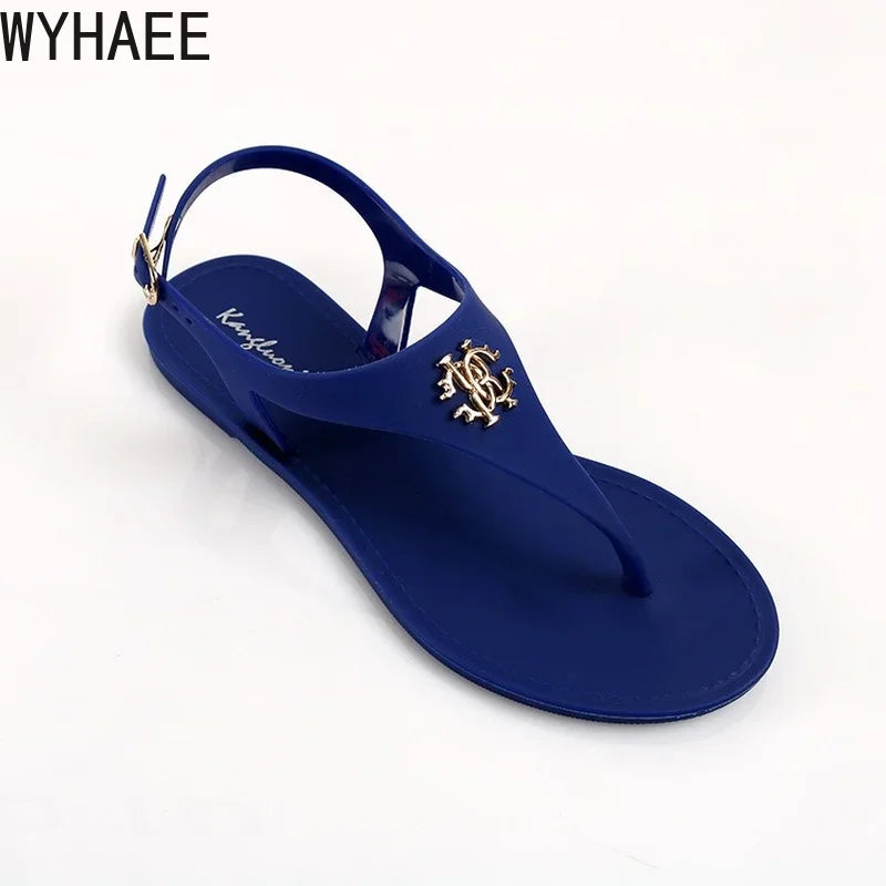 2023 New Summer Women's 、 Fashion Sandals Open Toe Jelly Flip Flops Non-slip Buckle Flat Sandals All-match Women's Sandals