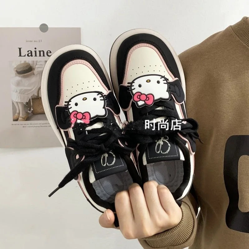 Sanrio Hello Kitty Preppy Style Red Kawaii Girls' Shoes Versatile Breathable Student Platform Sneakers 2024 Spring Autumn New