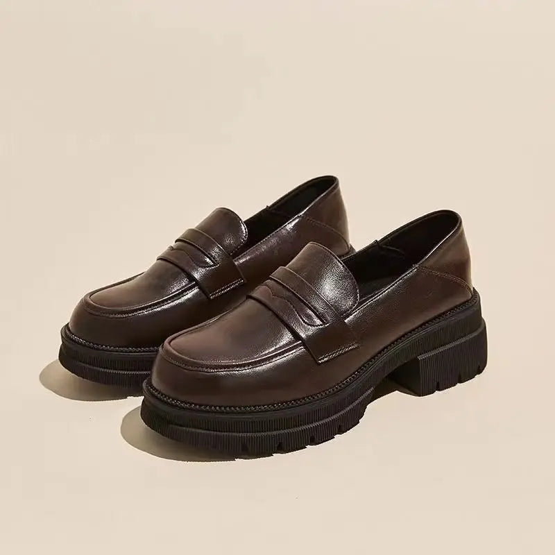 Spring Summer Casual College Style PU Pumps Women Japan School Uniform Shoes Loafers Solid Color Black Brown Soft Breathable