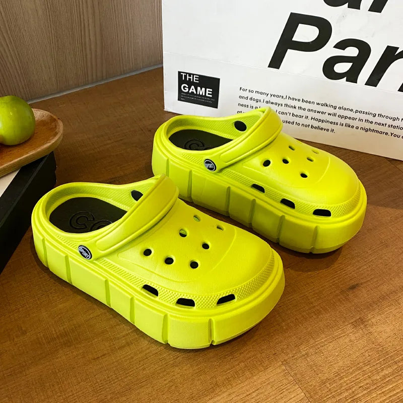7cm Increase Thick Bottom Slippers For Women Summer Garden Mules Clogs White Chunky Platform Shoes With Holes Girls Beach Slides