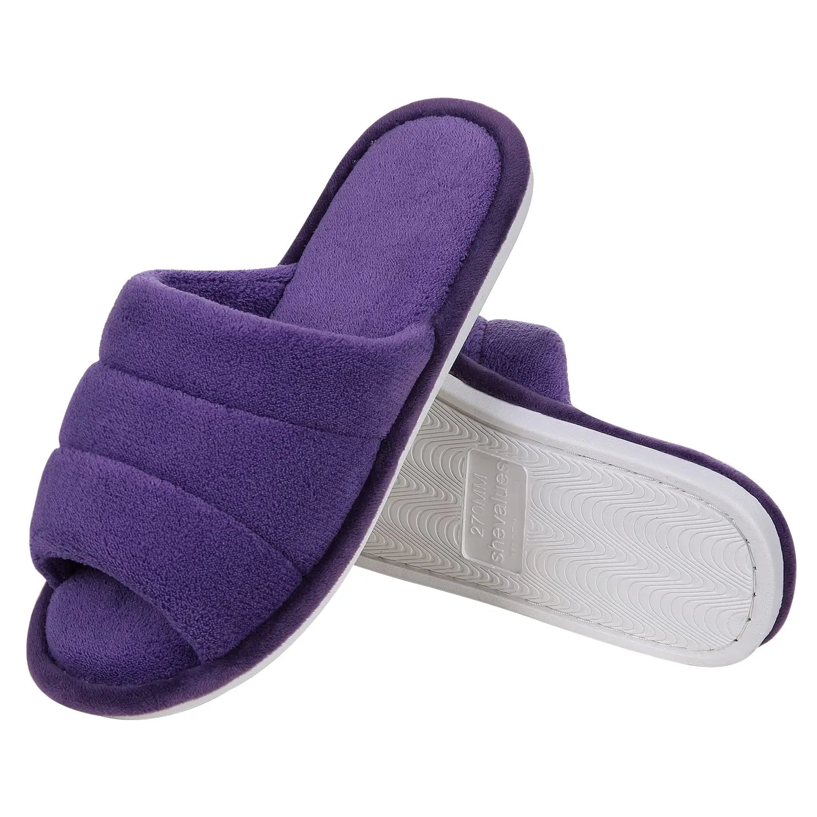 Chaussons Comwarm en peluche pour femmes et hommes, chaussures ouvertes en coton confortables, sandales plates, respirantes et antidérapantes pour l'intérieur et l'extérieur