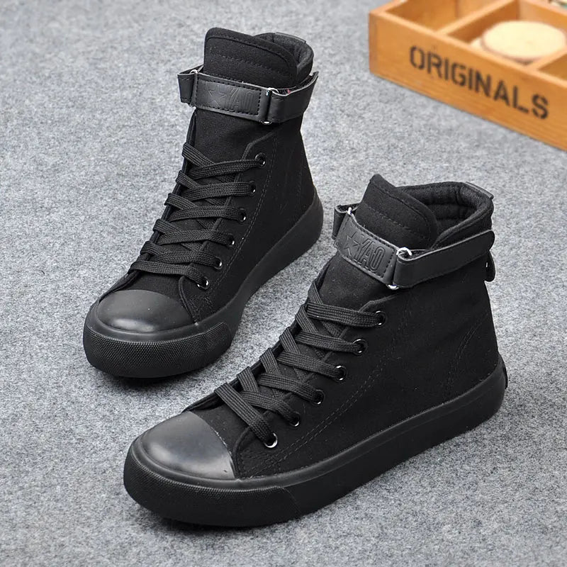 New Fashion High Top Sneakers Canvas Shoes Women Casual Shoes White Flat Female Basket Lace Up Solid Trainers Chaussure Femme