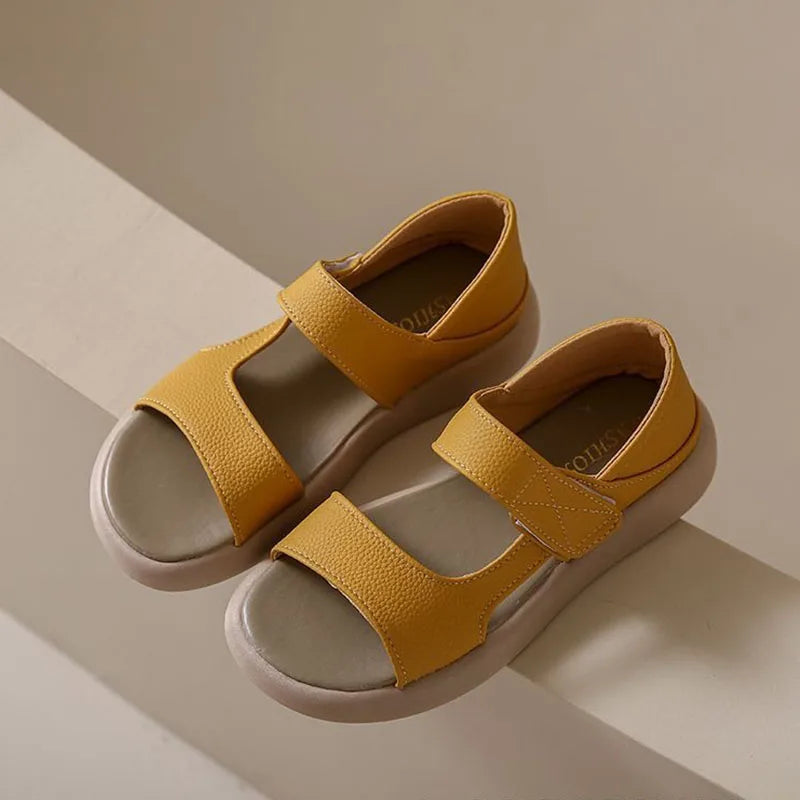 Plus Size Women's Sandals Summer Luxury Soft Leather Sandals New Design Slides Shoes Slippers HOOk&LOOP Casual Platform Sandals