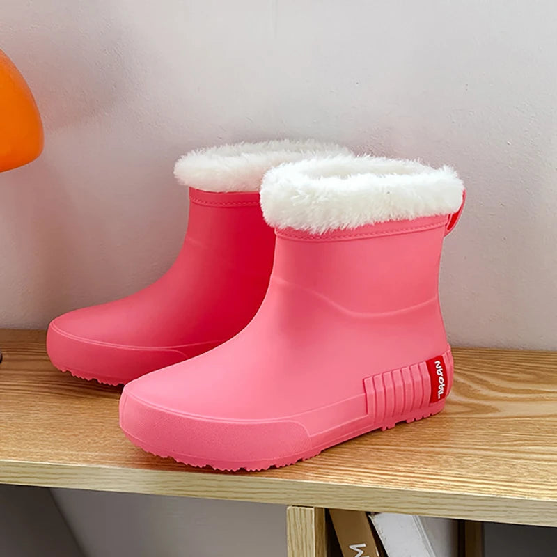 Bottes de pluie chaudes pour femme d'hiver, bottes en caoutchouc avec fourrure, bottes de pluie pour femmes, bottes de jardin imperméables, chaussures d'eau