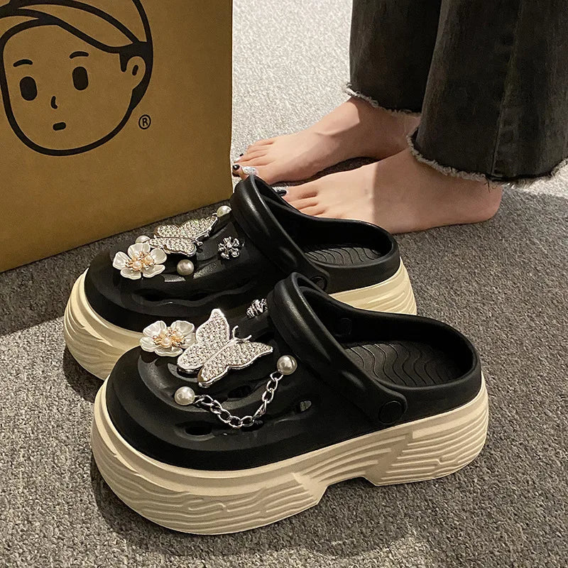 Fashion Beach Garden Shoes DIY Women's Hole Shoes 8cm Sandal Slippers Cartoon Accessories Hole Slippers Shoes for Students Girls