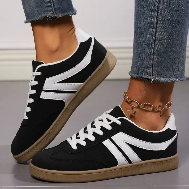 Shoes Female 2024 Hot Sale Lace Up Women's Vulcanize Shoes Spring Autumn Round Toe Mixed Colors Flat Casual Comfortable Sneakers