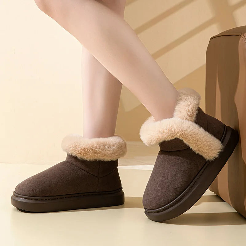 Bottes de neige d'hiver Evshine en fourrure moelleuse pour femmes, bottes chaudes en coton doublées de peluche, chaussures de maison douces et confortables en coton, bottes de neige décontractées et duveteuses